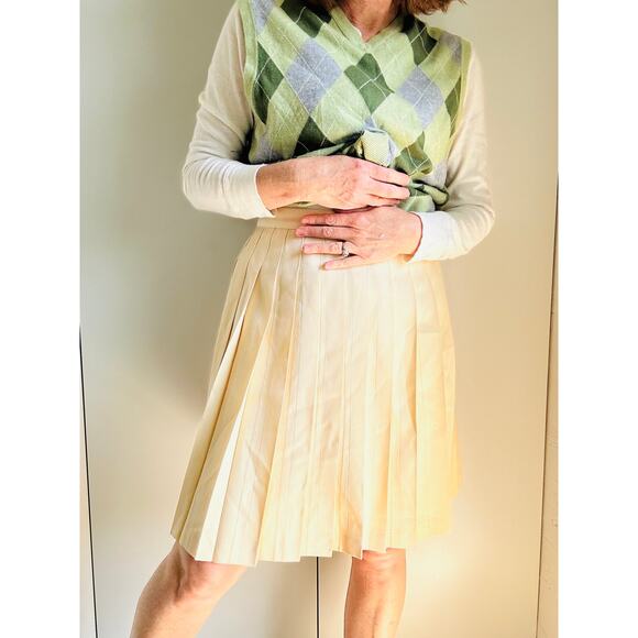 Vintage 90s Wool Pleated Skirt Cream Size Medium/10 Prep Twee Schoolgirl Looks - Picture 5 of 10